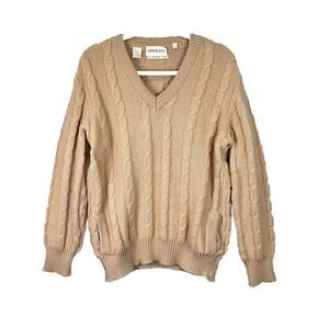 Adolfo V-Neck Sweater Men's 100% Merino Wool Cable Knit Fisherman Long Sleeve XL